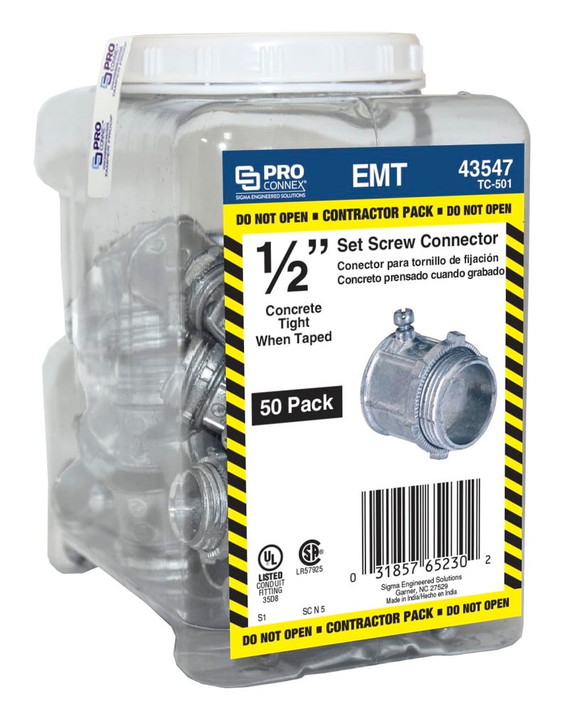 SIGMA ENGINEERED SOLUTIONS ProConnex TC-501 EMT Set Screw Connector 1/2" 50-Pack - Image 5
